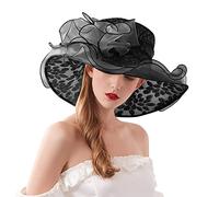 Mujeres de Sol Sombrero 2023 Sombrero de Organza Pamelas de Boda Cinta Floral de ala Ancha para Damas Mujeres Organza Church Fascinator Sombrero Nupcial Boda PamelasFiesta, Jardín, Viajes