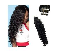 Mujeres Deep Wave Tape in Extensions Human Hair for Black Women 20Pcs 50g Wavy Curly Natural in Invisible Double Sided Adhesive Extensiones de pelo(26 inches)