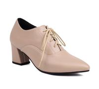 Mujeres Derbys Cordones Cuero Dancing Zapatos Chunky Heel Ballroom Shoe British Style Oxfords Zapatos para Mujer Niñas Señoras Khaki Numero 39