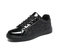 Mujeres Diamantes Imitación Glitter Sneakers Fashion Slip-On Sparkle Bling Sequin Flats Mocasines Transpirable Low Top Antideslizante Resistente al Desgaste Zapatos Plataforma Soporte para el Arco(Bla