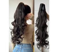 Mujeres Dos extensiones de cabello ondulado con estilo, pinza de pelo sintética falsa en la peluca de cola de caballo, rizos diarios, cola de caballo Uso diario(Natural Black)