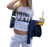 Mujeres E-Girls Y2K Baby Tees Camisas Manga Corta Hada Grunge Crop Tops Bonito Estampado Gráfico Estético Vintage Top, Blanco, S