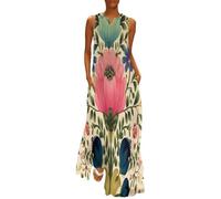 Mujeres Estampado Floral Retro V Vestido de Verano Vestidos Sin Mangas Cuello en v Elegante Vestidos Casual de Sin Manga Flores Grandes Verano Chaleco Vestido de Playa XXL