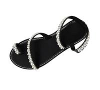 Mujeres Europa y los Estados Clip Toe Sandalias Planas Perla Frontera Femenina Pelo Gran Tamaño Comercio Exterior Playa Sandalias Playa Zapatos Mujer Negro Laca, Negro , 38 EU