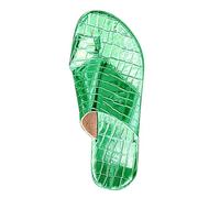 Mujeres Europa y los Estados Estilo Comercio Al Aire Libre Gran Tamaño Conjunto Punta Plana Punta Plana Una Palabra Zapatillas Borde Patrón Piedra Punta Abierta Sandalias De Playa Zapatillas Mujer