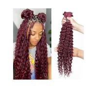Mujeres Extensión de cabello humano brasileño ondulado profundo color burdeos 99J, sin trama for trenzar Extensiones para trenzas(16 18 20)