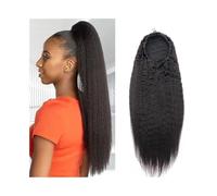 Mujeres Extensión de cabello humano con cola caballo lacio y rizado, color negro natural, 12 a 26 pulgadas, cordón, Remy, for mujeres Uso diario(20inches)