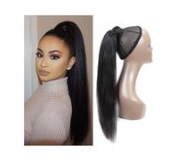 Mujeres Extensión de cabello humano liso 8 a 26 pulgadas largo con clip for cola caballo, color natural, for mujer Uso diario(24inches)