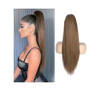 Mujeres Extensión de cola de caballo de cabello humano liso for mujeres y niñas, cabello Remy brasileño de 16 "-26" de largo, cola de caballo con cordón #6, Clip marrón en cola de caballo Uso diario(2
