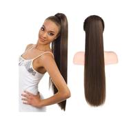 Mujeres Extensiones de cabello con clip de cola de caballo con cordón # 2 Marrón oscuro 10-26 pulgadas Extensiones de cabello humano de cola de caballo de cabello virgen brasileño recto largo Postizo