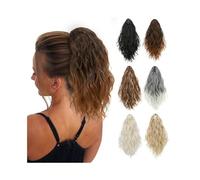 Mujeres Extensiones de cabello con cola caballo 10/12 pulgadas, extensiones clip, rizadas y onduladas, postizos sintéticos falsos for mujeres Diario(Gray and White Tips)