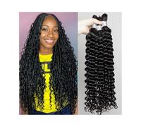 Mujeres Extensiones de cabello humano a granel for trenzar, 100 g/paquete, ondas profundas, estilo indio, Remy, bohemio Extensiones para trenzas(20 inch)