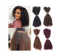 Mujeres Extensiones de cabello humano afro rizado a granel, de 14 a 24 pulgadas, 50 g, color negro natural y rizado. Extensiones para trenzas(4,22inches)