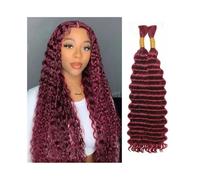 Mujeres Extensiones de cabello humano brasileño virgen rizado, color burdeos, 99J, for trenzar, sin trama, con ondas profundas Extensiones para trenzas(24inches)