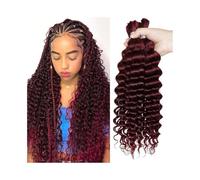 Mujeres Extensiones de cabello humano color burdeos 99J a granel for trenzar, mechones de cabello peruano con ondas profundas, sin trama Extensiones para trenzas(16inches)