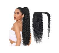 Mujeres Extensiones de cabello humano con cola de caballo envolvente, cabello brasileño Remy, cola de caballo rizada y rizada con pasta mágica Uso diario(8inches)