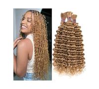 Mujeres Extensiones de cabello humano ondulado profundo a granel for trenzar, n.° 27, rubio, sin trama, brasileño, Remy, for trenzas bohemias Extensiones para trenzas(18inches)