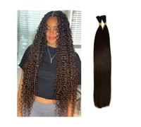 Mujeres Extensiones de cabello humano trenzado liso n.° 2, color castaño oscuro, a granel, Remy, de 16 a 26 pulgadas, sin trama Extensiones para trenzas(26 26 26 inches)