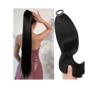 Mujeres Extensiones de cola caballo largas y rectas con banda elástica, postizos sintéticos for Uso diario(1B,28inches)