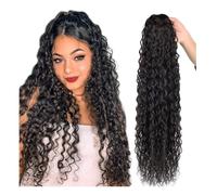 Mujeres Extensiones de cola caballo rizada con clip y cordón ajustable, peluca cabello humano, larga ondas profundas Uso diario(26inches)