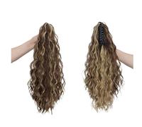 Mujeres Extensiones de cola caballo sintéticas con ondas al agua, largas y rizadas, postizo clip seguro Uso diario(9H24)