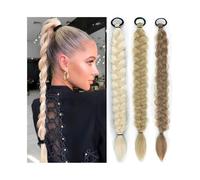 Mujeres Extensiones de cola caballo trenzada con lazos elásticos 24 pulgadas, pieza cabello sintético natural suave for mujeres Uso diario(8)