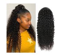 Mujeres Extensiones de cola de caballo con Clip brasileño en cola de caballo, cabello humano de tacto suave, cola de caballo rizada y rizada for mujeres Uso diario(18Inches)