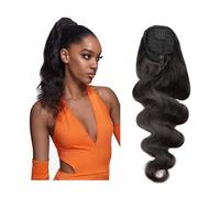 Mujeres Extensiones de cola de caballo con cordón ondulado, cabello humano negro Natural, cola de caballo, pelo brasileño Remy, Clip en onda, cola de caballo rizada Uso diario(14inch 100g)
