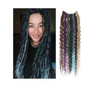 Mujeres Extensiones de rastas de 24 pulgadas, 5 hebras, cerraduras de rastas suaves hechas a mano, trenzas de ganchillo, extensiones de cabello rizado sintético de doble punta Uso diario(Gradient Gray