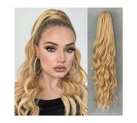 Mujeres Extensiones Suave Natural Multicolor 32" Extensión de cola de caballo con garra Cabello rizado Onda de agua Clip en cabello Uso diario(Gold)