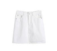 Mujeres Falda De Mezclilla con Bolsillo Corta Mini Vaquera Faldas Cintura Alta Blanco S