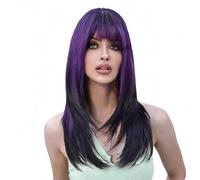 Mujeres Flequillo de aire degradado púrpura, peluca pelo largo y liso con diseño en capas, adecuada for diversas ocasiones Aspecto natural