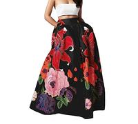 Mujeres Flores en Un Bolsillo de Cintura Alta Boheme Maxi Falda Fiesta en la Playa Una Falda Larga, Negro , M