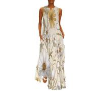 Mujeres Flores Silvestres Retro V Vestido de Verano Vestidos Sin Mangas Cuello en v Elegante Vestidos Casual de Sin Manga Margarita Rosa Verano Chaleco Vestido de Playa M