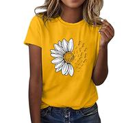 Mujeres Girasol Verano Camiseta Plus Talla Suelta Blusas Tops Manga Corta Gráfico Casual T-Piezas Conjunto de Traje de Mujer, amarillo, L