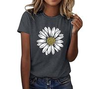 Mujeres Girasol Verano Camiseta Plus Talla Suelta Blusas Tops Manga Corta Gráfico Casual T-Piezas Top Negro Sexy, gris oscuro, L