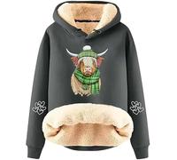 Mujeres Highland Vaca Capucha Forro Polar Sherpa Forrado Pullover Western Vaca 3D Impresión Manga Larga con Capucha Sudadera Casual Streetwear