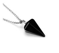 Mujeres Hombres Collar de cadena Colgante Gema natural Piedra de cuarzo Punto hexagonal Columna de péndulo Joyas de chakra-ágata negra