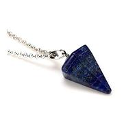 Mujeres Hombres Collar de cadena Colgante Gema natural Piedra de cuarzo Punto hexagonal Columna de péndulo Joyería de chakra-Lapislázuli