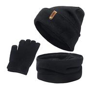 Mujeres Hombres Invierno cálido gorro de lana bufanda guantes tres piezas invierno nieve sombrero paraguas mitones bufandas conjuntos gorro y bufanda conjunto mujer, Negro , Talla única