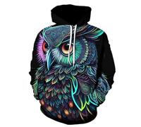 Mujeres Hombres Sudaderas con Capucha Caza del Búho Wildlife Impresión 3D Sudadera con Capucha Casual Holgado Cordón Pullover con Bolsillo