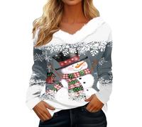 Mujeres Invierno Casual Moda Cuello en V Impreso Manga Larga Camiseta Tops Casual Camisa Blusa Manga Trompeta Señoras, azul, XL
