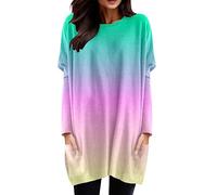 Mujeres Invierno Casual Moda Cuello Redondo Manga Larga Camiseta Top Bolsillo Manga Puff Estampado Top Top Atrás Con Cordones, Rosa., XXL