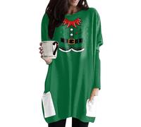 Mujeres Invierno Casual Moda Cuello Redondo Manga Larga Camiseta Top Bolsillo Manga Puff Navidad Impreso Top Top Amarillo Top Señoras, verde, XXL