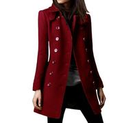 Mujeres Invierno Doble pecho Abrigo de lana Abrigos Trench Pea Blend de lana Abrigos elegantes de lana con cuello, Rojo 1, XXXL