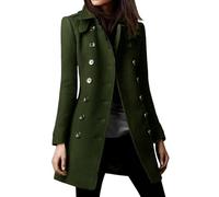 Mujeres Invierno Doble pecho Abrigo de lana Abrigos Trench Pea Blend de lana Abrigos elegantes de lana con cuello, Verde 1, XXXL