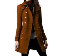 Mujeres Invierno Doble pecho Abrigo de lana Abrigos Trench Pea Blend de lana Abrigos elegantes de lana con cuello, marrón, XXXL
