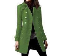 Mujeres Invierno Doble pecho Abrigo de lana Abrigos Trench Pea Blend de lana Abrigos elegantes de lana con cuello, verde, XXXL