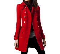Mujeres Invierno Doble pecho Abrigo de lana Abrigos Trench Pea Blend de lana Abrigos elegantes de lana con cuello, rojo, XXXL