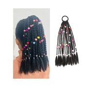 Mujeres Kids Ponytail Extension with Colorful Beads 12" Black Braided Synthetic Hair Extensions with Rubber Bands Diario